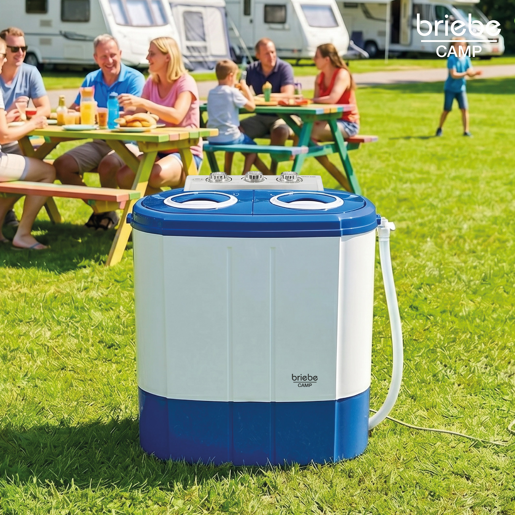 Briebe WM1140 Mini Máquina de Lavar Roupa Portátil com Centrifugadora, Ideal para Campismo, 3Kg, 2 Compartimentos, 190 , BrancoAzul