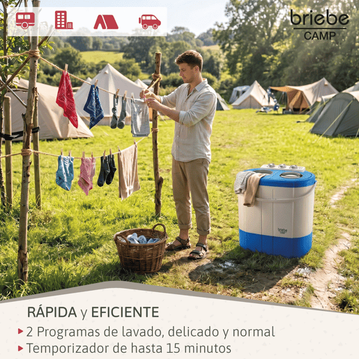 Briebe WM1140 Mini Máquina de Lavar Roupa Portátil com Centrifugadora, Ideal para Campismo, 3Kg, 2 Compartimentos, 190 , BrancoAzul