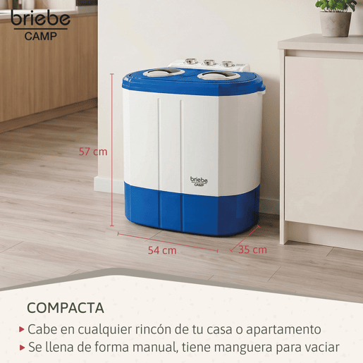 Briebe WM1140 Mini Máquina de Lavar Roupa Portátil com Centrifugadora, Ideal para Campismo, 3Kg, 2 Compartimentos, 190 , BrancoAzul