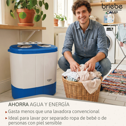 Briebe WM1140 Mini Máquina de Lavar Roupa Portátil com Centrifugadora, Ideal para Campismo, 3Kg, 2 Compartimentos, 190 , BrancoAzul