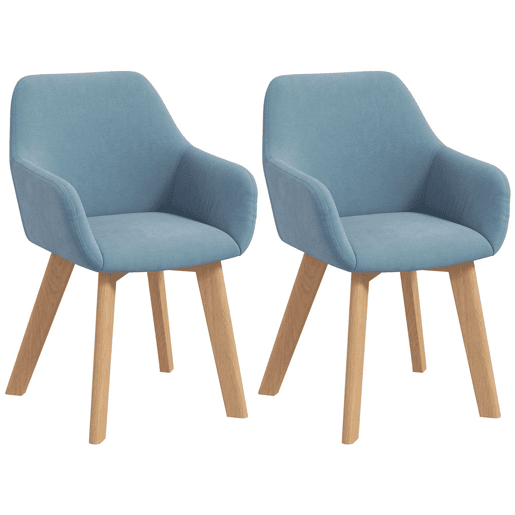 HOMCOM Conjunto de 2 Cadeiras de Sala de Jantar Modernas Cadeiras de Cozinha Estofadas em Veludo com Encosto Médio e Pés de Madeira de Borracha para Sala de Estar Carga 120kg 54x57x80 cm Azul Claro