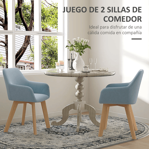 HOMCOM Conjunto de 2 Cadeiras de Sala de Jantar Modernas Cadeiras de Cozinha Estofadas em Veludo com Encosto Médio e Pés de Madeira de Borracha para Sala de Estar Carga 120kg 54x57x80 cm Azul Claro