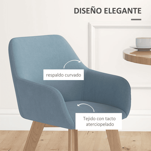 HOMCOM Conjunto de 2 Cadeiras de Sala de Jantar Modernas Cadeiras de Cozinha Estofadas em Veludo com Encosto Médio e Pés de Madeira de Borracha para Sala de Estar Carga 120kg 54x57x80 cm Azul Claro