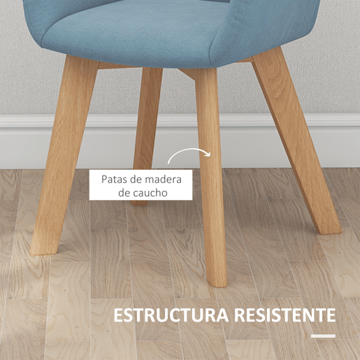 HOMCOM Conjunto de 2 Cadeiras de Sala de Jantar Modernas Cadeiras de Cozinha Estofadas em Veludo com Encosto Médio e Pés de Madeira de Borracha para Sala de Estar Carga 120kg 54x57x80 cm Azul Claro