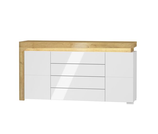 Bufé 2 puertas 4 cajones con led teo blanco y madera