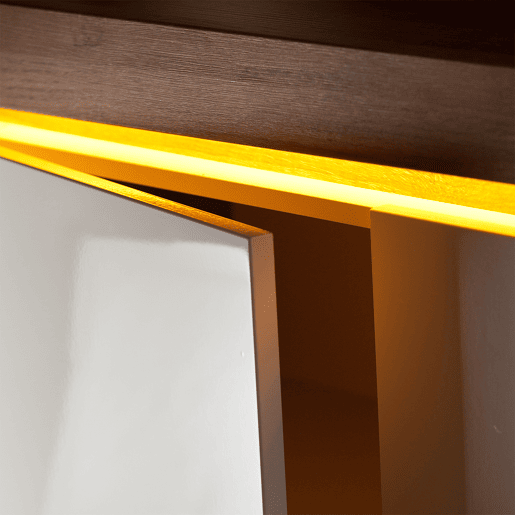 Aparador 2 portas 4 gavetas LED incluída Teo Branco e Madeira