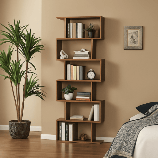Estante de livros com efeito madeira
