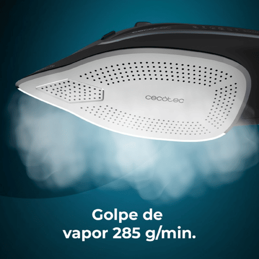 Cecotec Ferro de engomar horizontal com 3200 W, jato de vapor de 285 gmin, base anodizada e ecrã LCD.