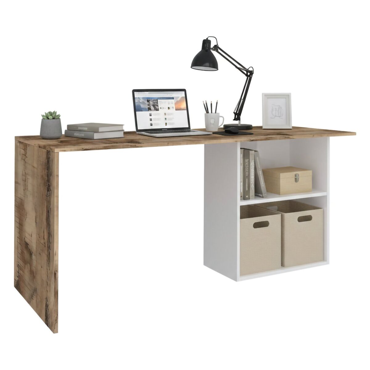 Mesa com efeito de madeira 110x50 Blanco/ Madera