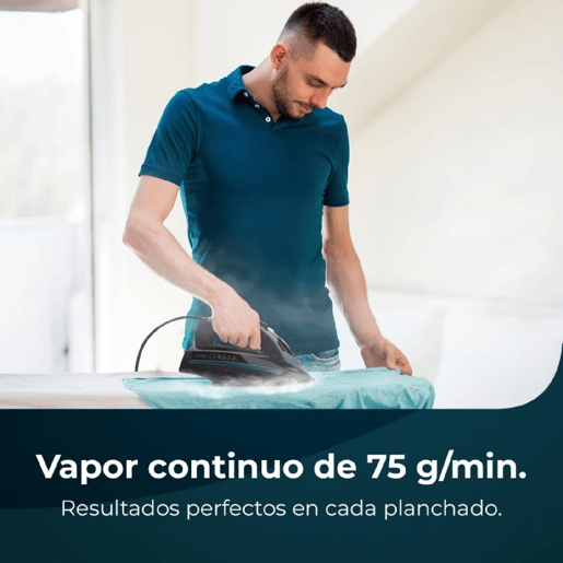 Cecotec Ferro de engomar horizontal com bomba de 3200 W, jato de vapor de 285 gmin e base anodizada ultradeslizante para uma durabilidade máxima.