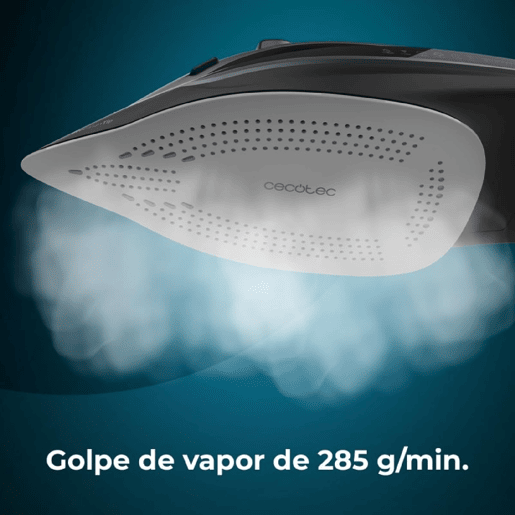 Cecotec Ferro de engomar horizontal com bomba de 3200 W, jato de vapor de 285 gmin e base anodizada ultradeslizante para uma durabilidade máxima.