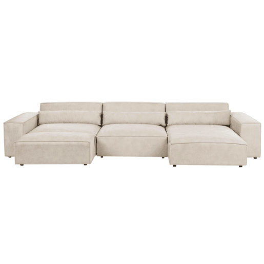 Sofá de canto modular HELLNAR Veludo Creme claro com repousa-pés 3 lugares à esquerda