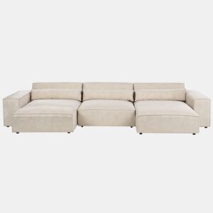 Sofá de canto modular HELLNAR Veludo Creme claro com repousa-pés 3 lugares à esquerda