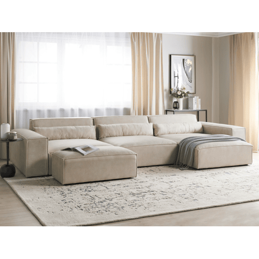 Sofá de canto modular HELLNAR Veludo Creme claro com repousa-pés 3 lugares à esquerda