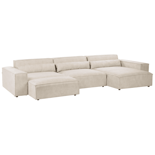 Sofá de canto modular HELLNAR Veludo Creme claro com repousa-pés 3 lugares à esquerda