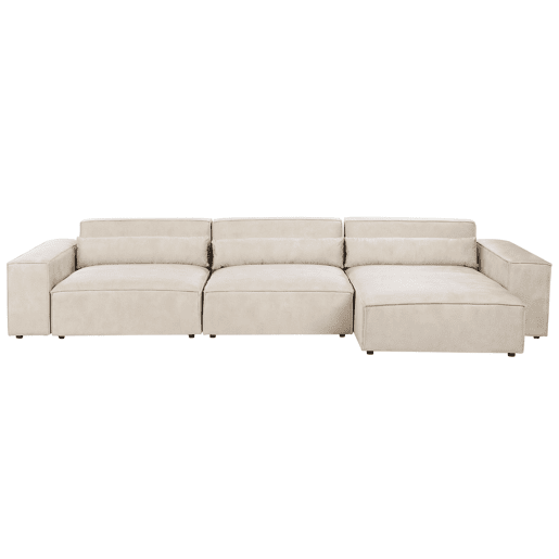 Sofá de canto modular HELLNAR Veludo Creme claro com repousa-pés 3 lugares à esquerda