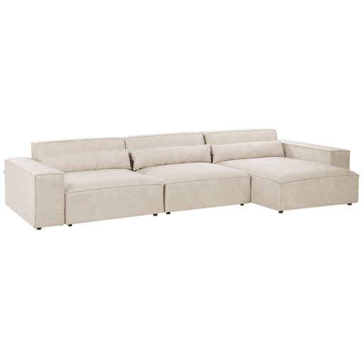 Sofá de canto modular HELLNAR Veludo Creme claro com repousa-pés 3 lugares à esquerda