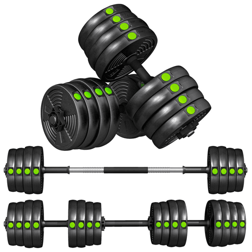 SPORTNOW Kit de Halteres 30 kg 2 em 1 Jogo de Pesos com Barra de Pesos Pega Antiderrapante para Treino de Força em Casa Ginásio Escritório Preto e Verde