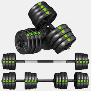 SPORTNOW Kit de Halteres 30 kg 2 em 1 Jogo de Pesos com Barra de Pesos Pega Antiderrapante para Treino de Força em Casa Ginásio Escritório Preto e Verde