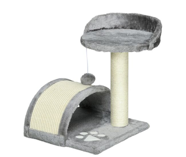 Pawhut árbol rascador para gatos pequeños altura 46 cm de 2 niveles árbol para gatos con poste tablero para rascar plataformas y juguete de bola colgante 35,5x37x46 cm gris