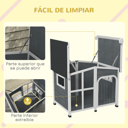 PawHut Casa para Cães de Madeira 101x66,5x70,5cm Casa para Animais de Estimação com Teto Abatível Frontal de Acrílico Porta com Cortina e Fundo Amovível Cinza Escuro