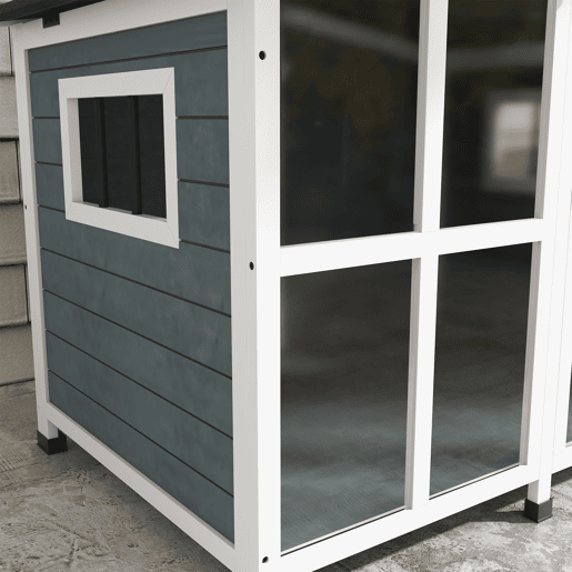 PawHut Casa para Cães de Madeira 101x66,5x70,5cm Casa para Animais de Estimação com Teto Abatível Frontal de Acrílico Porta com Cortina e Fundo Amovível Cinza Escuro