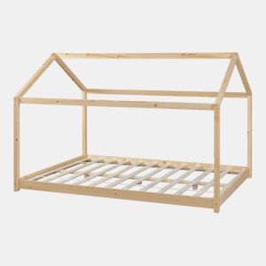 Cama de criança Cerro em forma de casa de pinho 140x200cm - Natural en.casa
