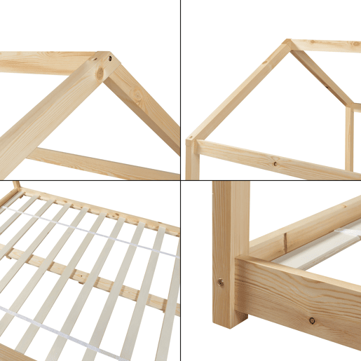 Cama de criança Cerro em forma de casa de pinho 120x200cm - Natural en.casa