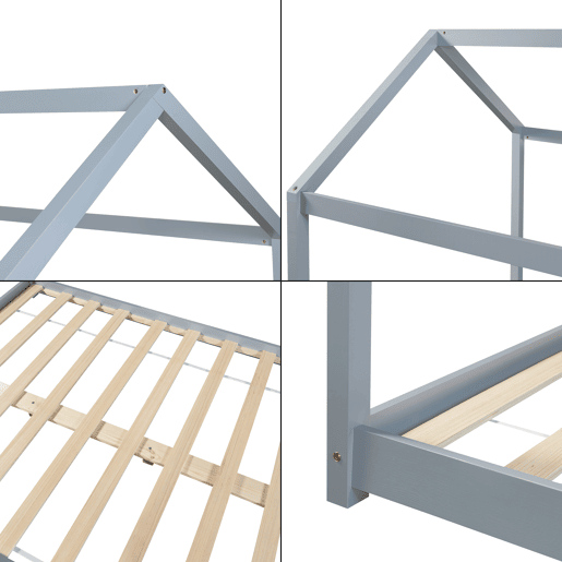 Cama de criança Cerro em forma de casa de pinho 120x200cm - Cinzento en.casa
