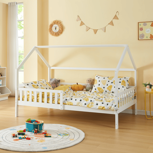 Cama de criança cabina Ydre pinho regulável em altura 120x200cm - Branco en.casa