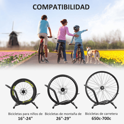 SPORTNOW Estacionamento para Bicicletas Suporte para Bicicletas de Aço Estacionamento de Bicicletas de Chão Portátil para Interior e Exterior 59x41x38 cm Preto