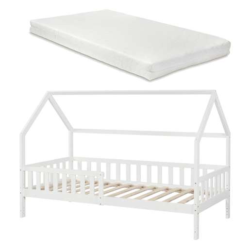 Cabina-cama para crianças Ydre com colchão regulável em altura pinho 90x200cm - Branco en.casa