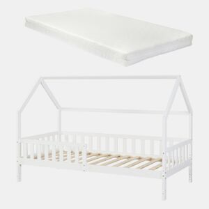 Cabina-cama para crianças Ydre com colchão regulável em altura pinho 90x200cm - Branco en.casa