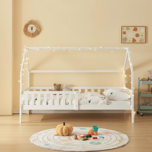 Cabina-cama para crianças Ydre com colchão regulável em altura pinho 90x200cm - Branco en.casa
