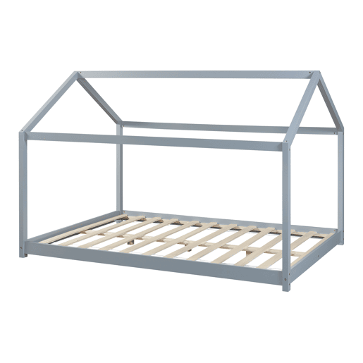 Cama de criança Cerro em forma de casa de pinho 140x200cm - Cinzento en.casa