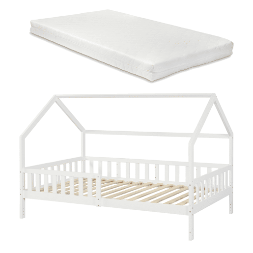 Cabina-cama para crianças Ydre com colchão regulável em altura pinho 120x200cm - Branco en.casa