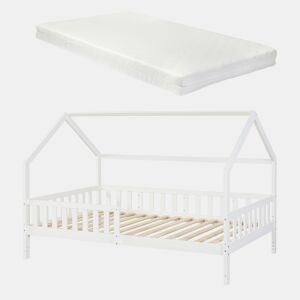 Cabina-cama para crianças Ydre com colchão regulável em altura pinho 120x200cm - Branco en.casa