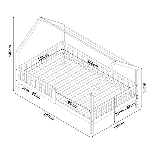 Cabina-cama para crianças Ydre com colchão regulável em altura pinho 120x200cm - Branco en.casa
