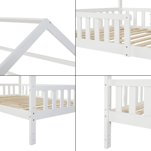Cabina-cama para crianças Ydre com colchão regulável em altura pinho 120x200cm - Branco en.casa