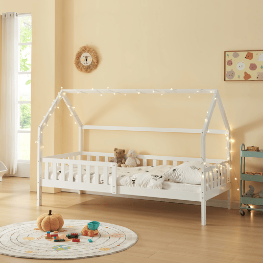 Cama de criança cabina Ydre, pinho regulável em altura 90x200cm - Branco en.casa