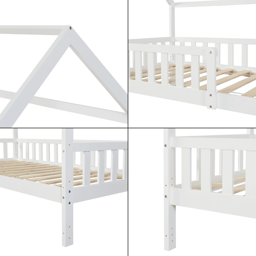 Cama de criança cabina Ydre, pinho regulável em altura 90x200cm - Branco en.casa