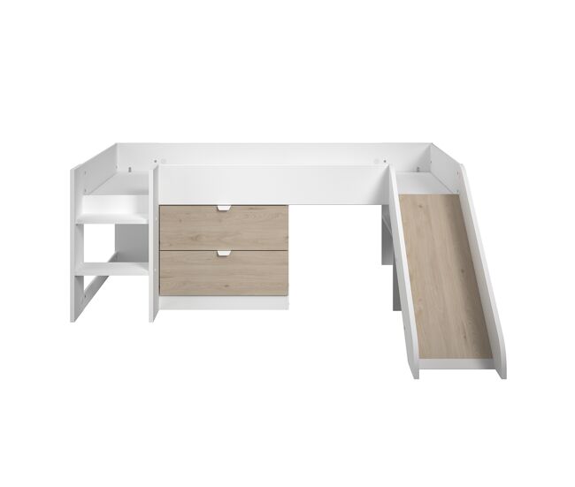 Cama alta con 2 cajones y tobogán - 90x200 cm - tobo