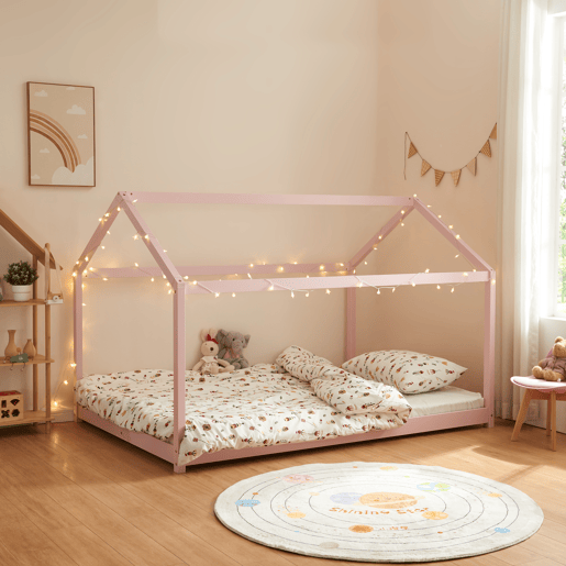 Cama de criança Cerro em forma de casa de pinho 120x200cm - Rosa en.casa