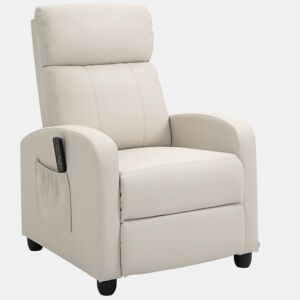 HOMCOM Poltrona de Massagem Poltrona Relax Reclinável com 2 Zonas de Massagem 8 Programas 5 Níveis de Intensidade e Controlo Remoto Estofada em PU 68x88x98 cm Creme