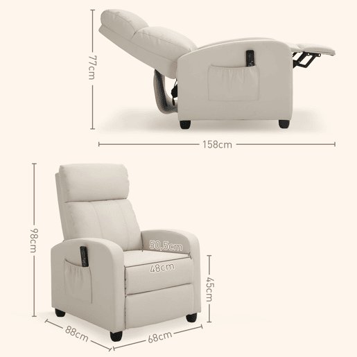 HOMCOM Poltrona de Massagem Poltrona Relax Reclinável com 2 Zonas de Massagem 8 Programas 5 Níveis de Intensidade e Controlo Remoto Estofada em PU 68x88x98 cm Creme HOMCOM Poltrona de Massagem Poltrona Relax Reclinável com 2 Zonas de Massagem 8 Programas 5 Níveis de Intensidade e Controlo Remoto Estofada em PU 68x88x98 cm Creme