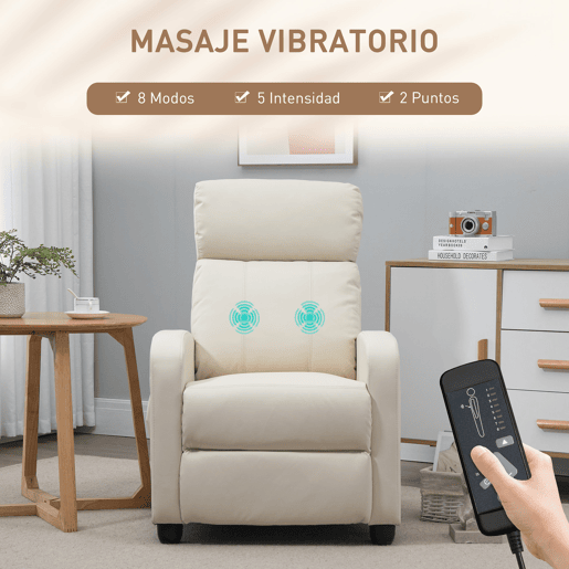 HOMCOM Poltrona de Massagem Poltrona Relax Reclinável com 2 Zonas de Massagem 8 Programas 5 Níveis de Intensidade e Controlo Remoto Estofada em PU 68x88x98 cm Creme HOMCOM Poltrona de Massagem Poltrona Relax Reclinável com 2 Zonas de Massagem 8 Programas 5 Níveis de Intensidade e Controlo Remoto Estofada em PU 68x88x98 cm Creme