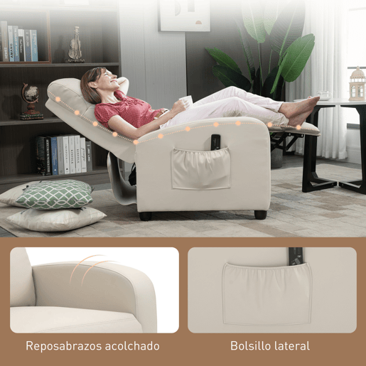 HOMCOM Poltrona de Massagem Poltrona Relax Reclinável com 2 Zonas de Massagem 8 Programas 5 Níveis de Intensidade e Controlo Remoto Estofada em PU 68x88x98 cm Creme HOMCOM Poltrona de Massagem Poltrona Relax Reclinável com 2 Zonas de Massagem 8 Programas 5 Níveis de Intensidade e Controlo Remoto Estofada em PU 68x88x98 cm Creme