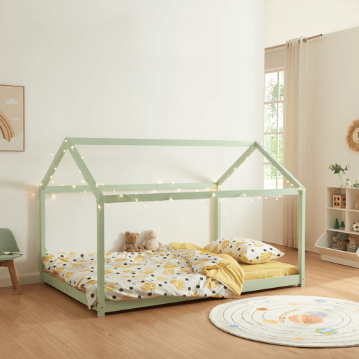 Cama de criança Cerro em forma de casa de pinho 140x200cm - Verde menta en.casa