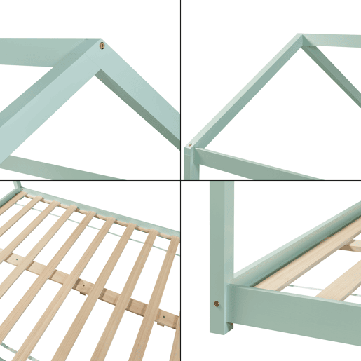 Cama de criança Cerro em forma de casa de pinho 140x200cm - Verde menta en.casa
