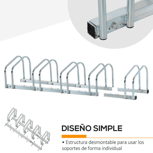 HOMCOM Estacionamento para 4 Bicicletas Suporte de Aço para Estacionar Bicicletas no Chão para Interior e Exterior 110x33x27 cm Prata